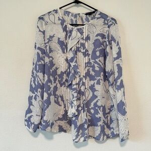 Floral Ruffle Women's Top - Blue and White